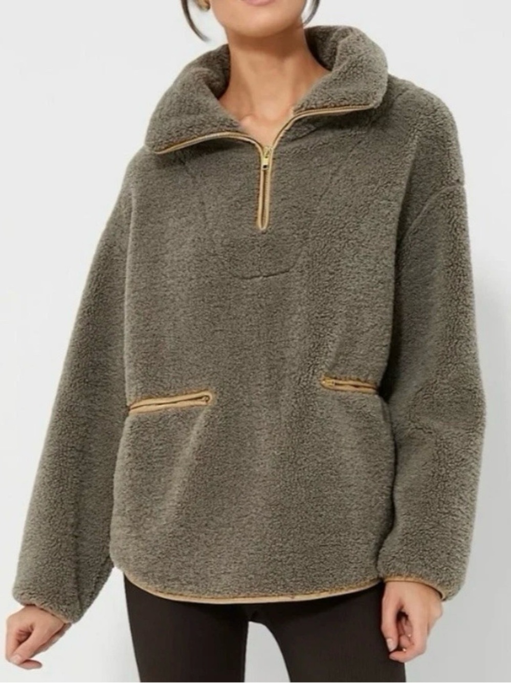 Tuckernuck Rhodes Shearling Quarter Zip Olive Sherpa Pullover XXL Oversized Cozy